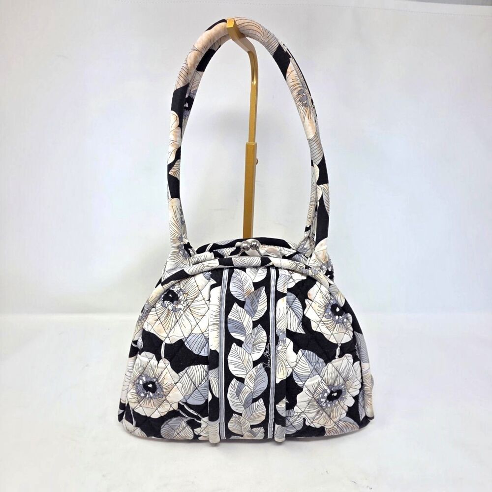 Vera Bradley Eloise Camellia Black & White Shoulder Bag Kiss Lock Double Handle